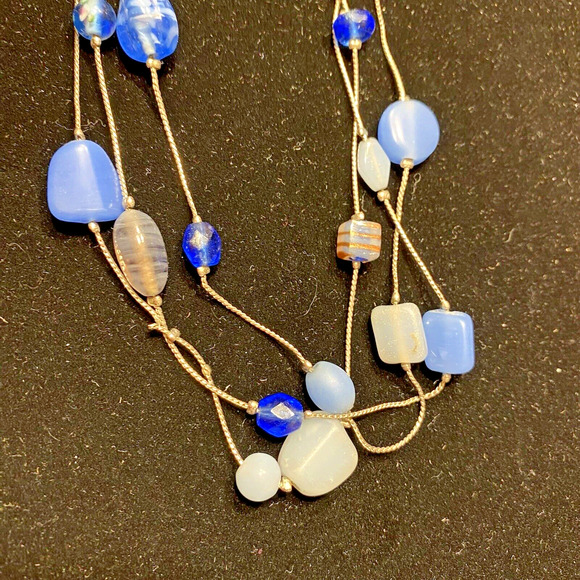 VJ Victoria Jousan Blue Beaded Necklace Long Silvertone Multistrand Glass Beads - Picture 5 of 9